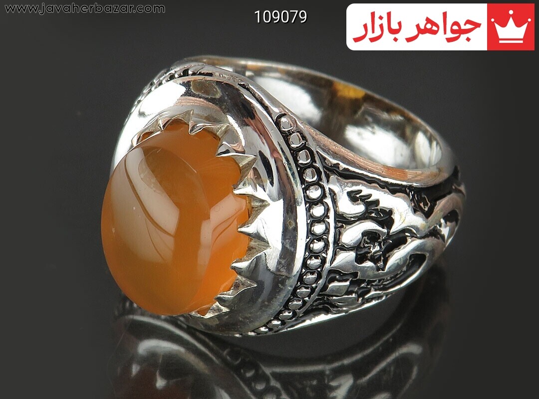 انگشتر نقره عقیق یمنی نارنجی مردانه [شرف الشمس و حسین منی و انا من حسین]